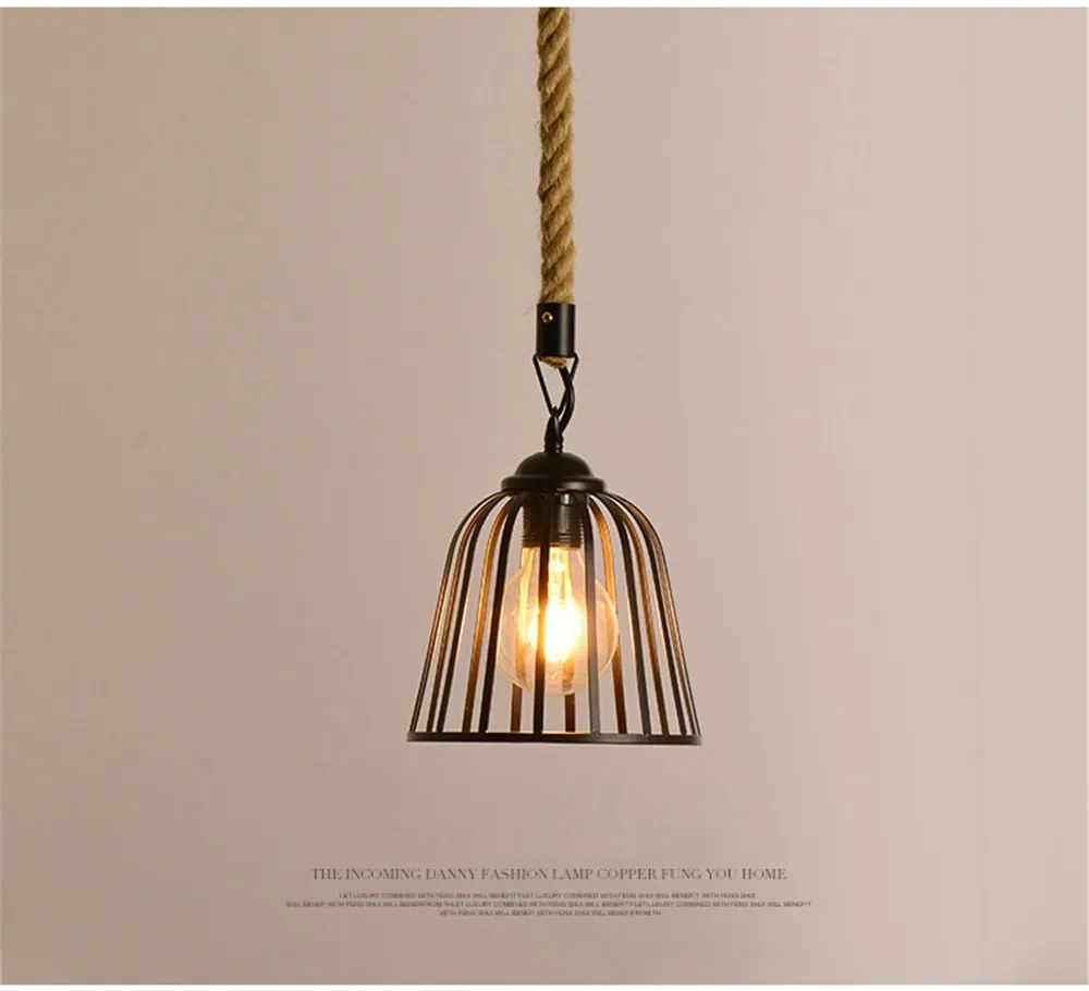 Nordic Design LED Pendant Lamp Loft Decor Edison Industrial Vintage Hemp Rope Iron Hanging Light Dining Room Home Lighting (9)