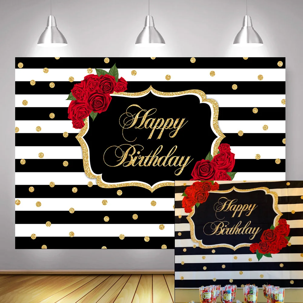 Rouge Rose Joyeux Anniversaire Toile De Fond Rayures Points Anniversaire Photographie Arriere Plan Femmes Fete D Anniversaire Banniere Decors Photocall Aliexpress