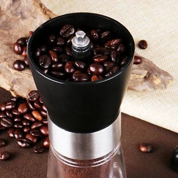 

White + Black Household Hand Coffee Grinder Adjustable Grinder Durable Glass Jar Coffee Grinder