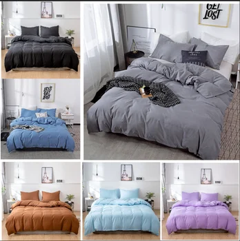 

New 2/3 Pcs Bedding Set Microfiber Bedclothes Solid Color Bed Linens Duvet Cover Set For King Queen Full Twin Bed And Pillowcase