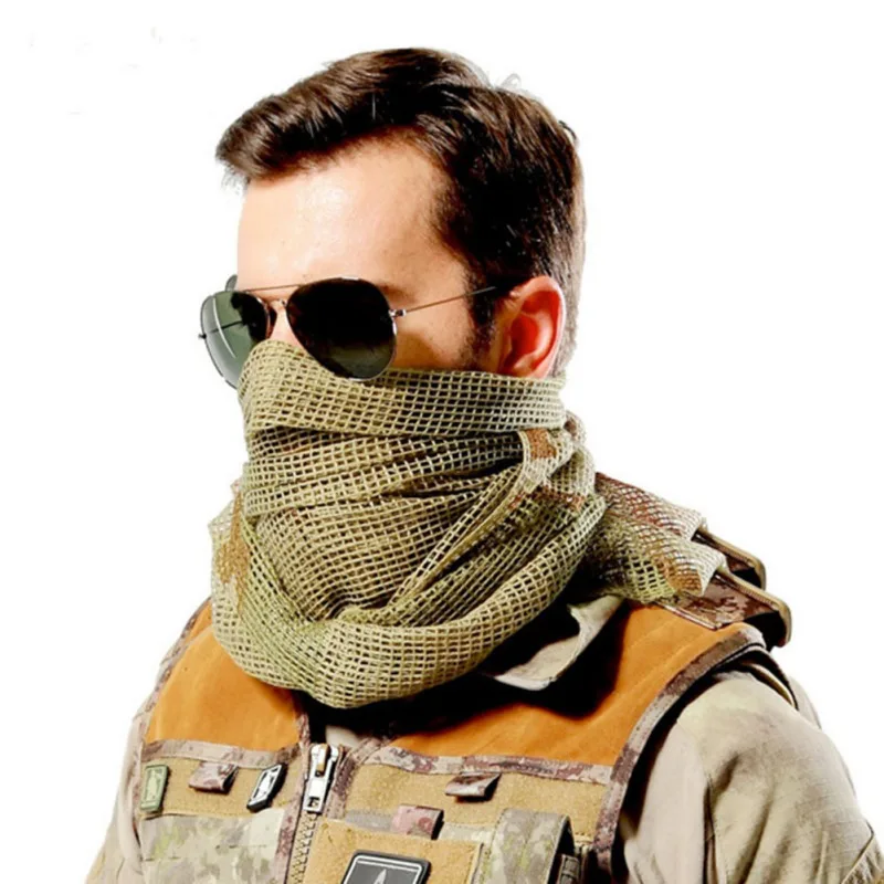 

Military Camouflage Tactical Mesh Scarf Sniper Face Scarf Veil Camping Hunting Breathable Headband Mesh Net Scarf New