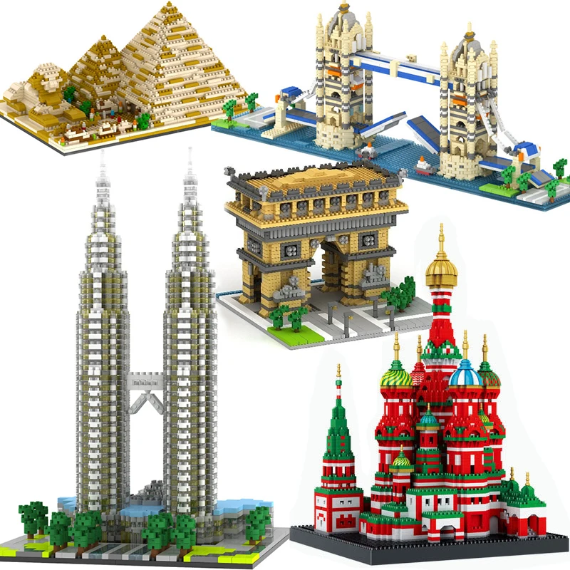 

Architecture Town Bridge London Big Ben Arc de Triomphe Paris Taj Mahal Pyramid Legoed Building Blocks Kit DIY Christmas Gifts