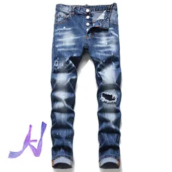 Dsq Patch Jeans de alta gama para hombre, patrón bordado de moda DSQ2, Jeans rasgados