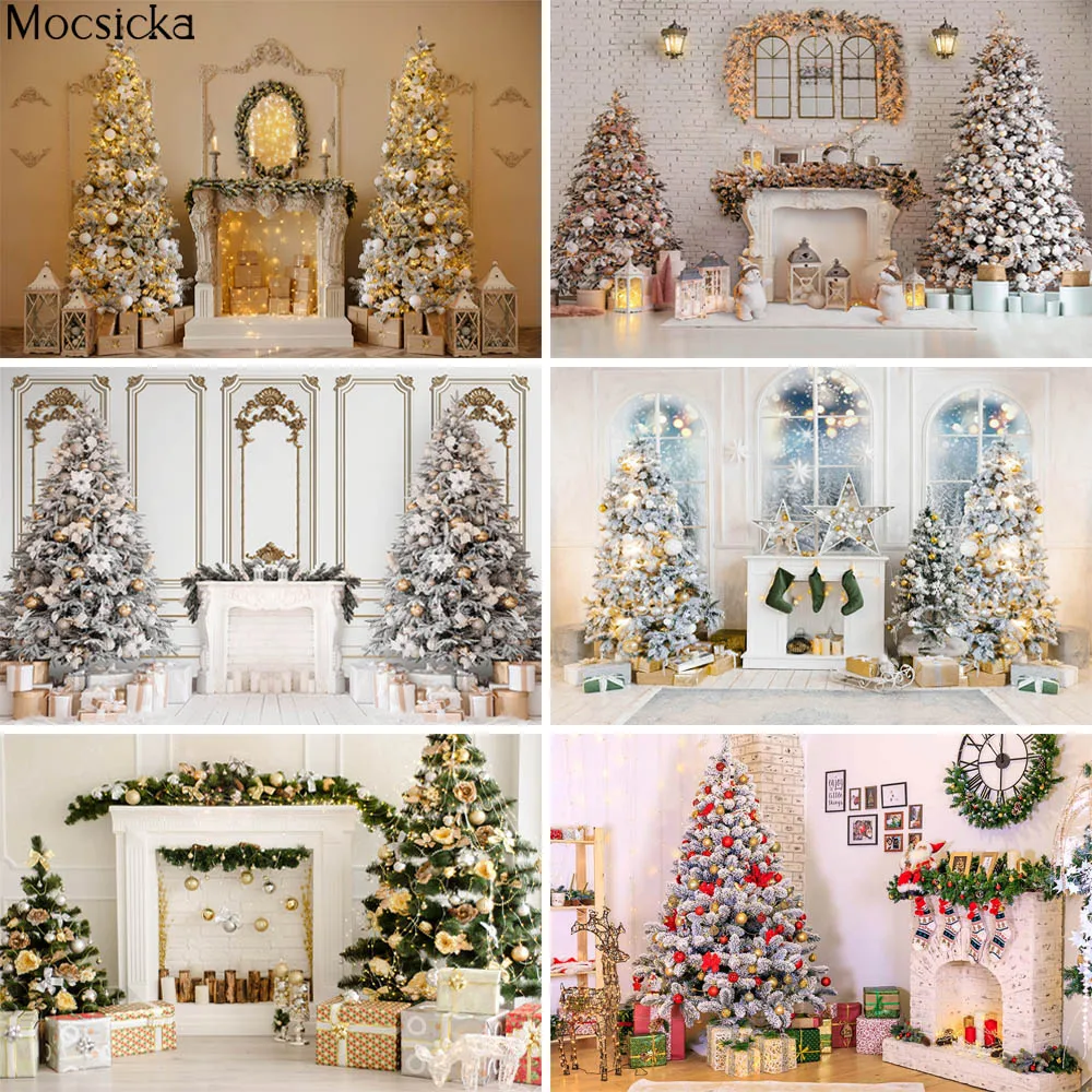 

Christmas Photography Backdrop Family Portrait Photocall Christmas Tree Fireplace Gift Decor Props Child Background Photo Booth