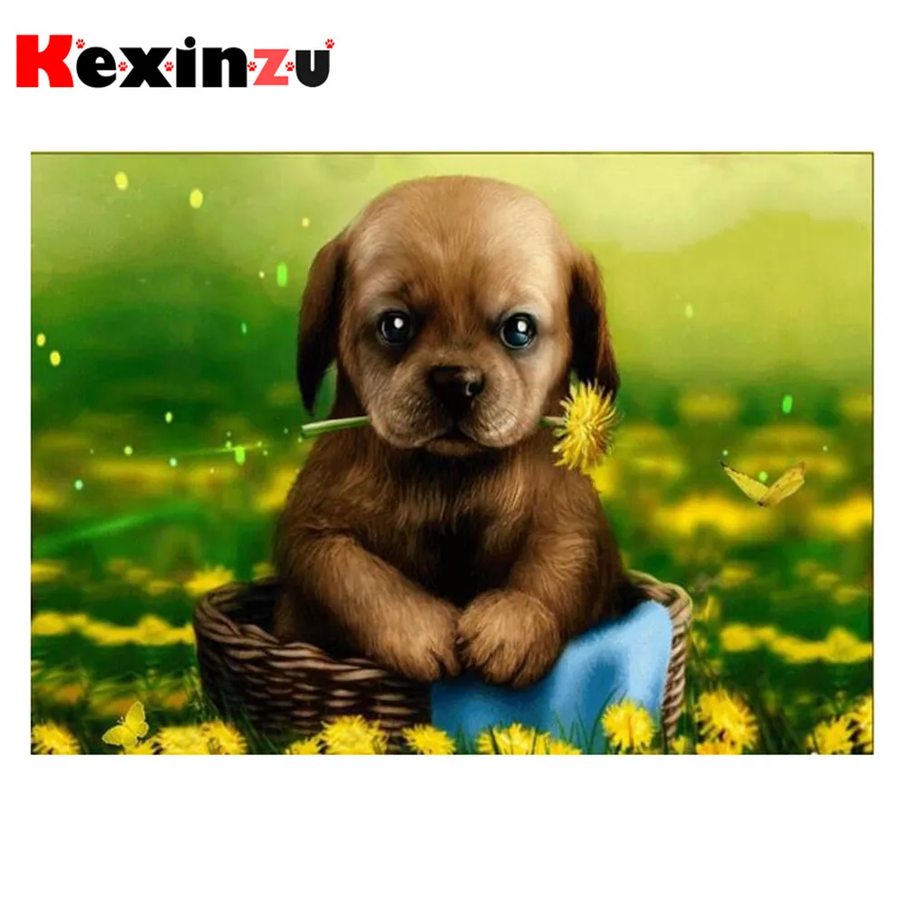

kexinzu Full 5D DIY Square/Round Diamond Painting"Flower cute Dog" 3D Embroidery Cross Stitch Mosaic diamondpainting Gift