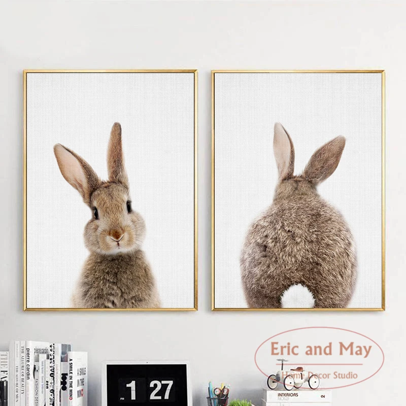 Bunny Rabbit Tail Wall Art Picture Woodland Animal Canvas Poster Nursery Print Minimalist Painting Nordic Kids Baby Room Decor  Дом и | Painting  Calligraphy -4000893939128