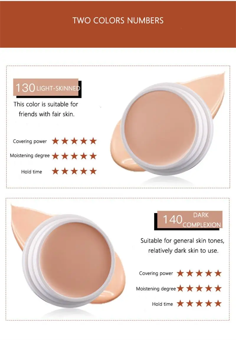 Concealer Foundation Cream Waterproof Long Lasting Deep Complexion Dark Circles Acne Marks Cover Spots Moisturize Face Makeup