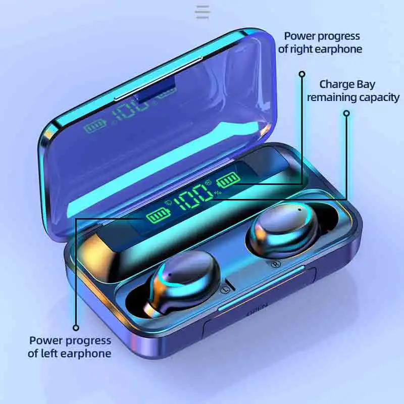 F9 TWS наушники Беспроводная 5 0 Bluetooth гарнитура светодиодный дисплей с 2000 мАч