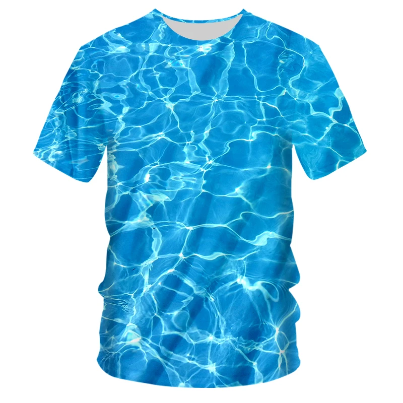 2022 Brand 3D Water ripple swimming pool Men\'s Round Neck T-shirt Suit Fashion Men\'s Women\'s T-shirt Shorts vest Sportswear 4XL