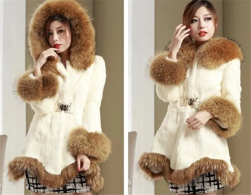 Parkas Autumn Winter Coat Medium Length Outerwear Hooded Faux Fox Fur Collar Imitation Mink Fur Coat Women Coat High Faux Fur Overcoat black puffer coat with hood