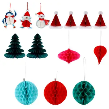

14Pcs Merry Christmas Honeycombs Home Decor Adorable Christmas Decorative Honeycombs Hanging Banner Party Supplies