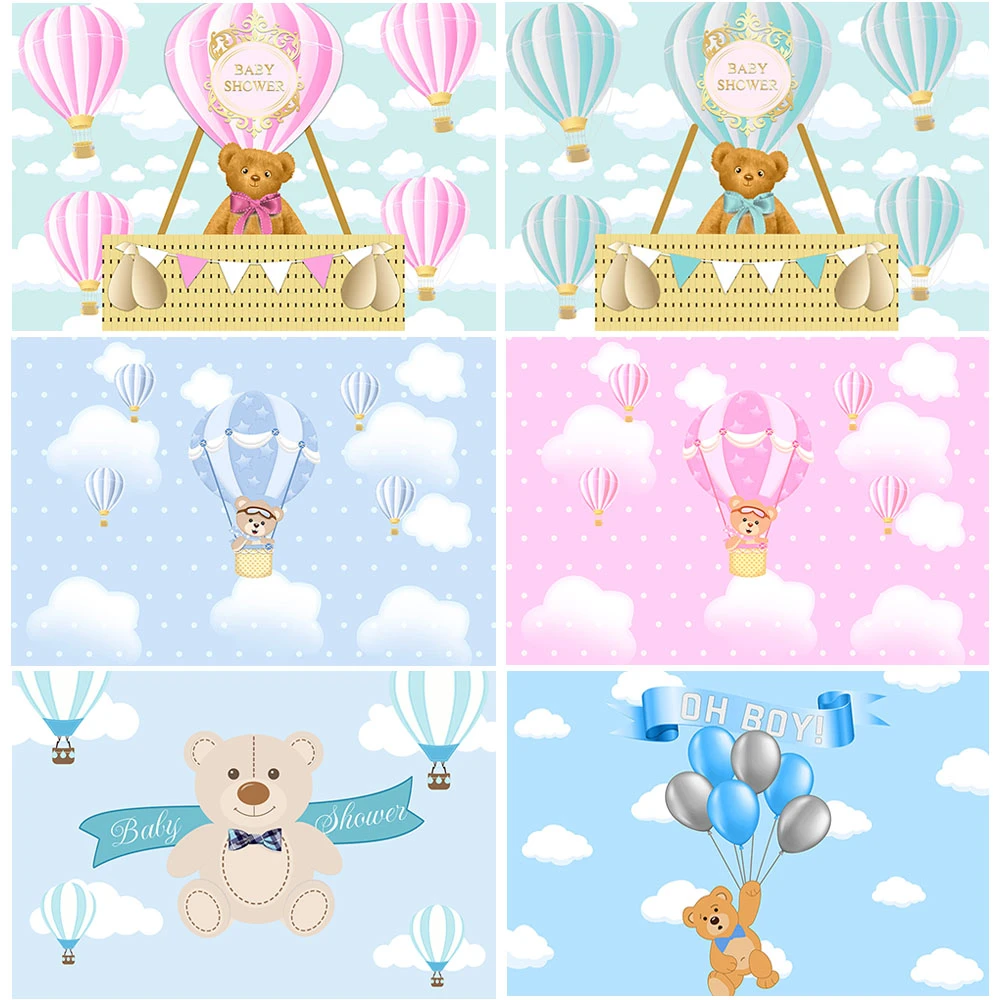ブルー熱気球ベビーシャワー背景かわいいぬいぐるみクマの誕生日写真の背景ブルースカイホワイトクラウドデザートテーブルの背景 Background Aliexpress