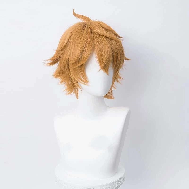 anime outfits female Genshin Impact Tartaglia Cosplay Wig 30cm Short Golden Brown Heat Resistant Synthetic Hair Halloween Anime Cosplay Wigs +Wig Cap plus size cosplay