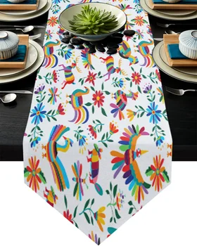 

Colorful Animals Group Beast Birds Flowers Table Runner Home Dining Table Decorative Wedding Table Decor Flower Cake Tablecloth