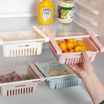 

1PCS Slide Clamping Fridge Inner Board Basket Rack Pull-out Clamp Drawer Hanging Kitchen Food Storage Shelf Holder Accessories