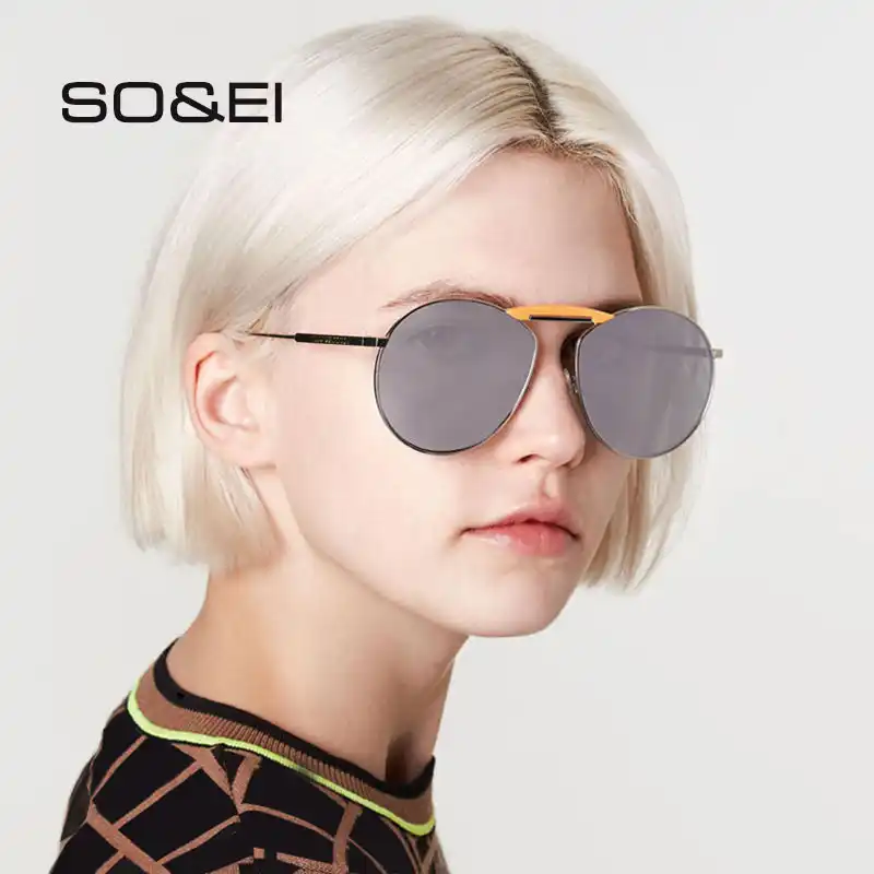 ので Ei ファッションイン人気ラウンドパイロットサングラスの女性の金属脚色合い赤黄色ミラーレンズ男性ユニークな太陽メガネシェード Uv400 サングラス Aliexpress