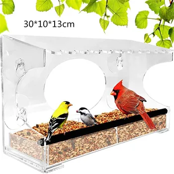 

Window Hanging Bird Feeder Extended Roof Sliding Feeding Tray Drainage Device