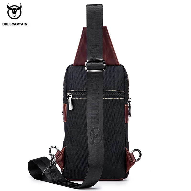 BULLCAPTAIN Hot Men's First Layer Cowhide Casual Fashion Chest Belt Bag Men's Bag Over Shoulder Bag Men's Chest Bag