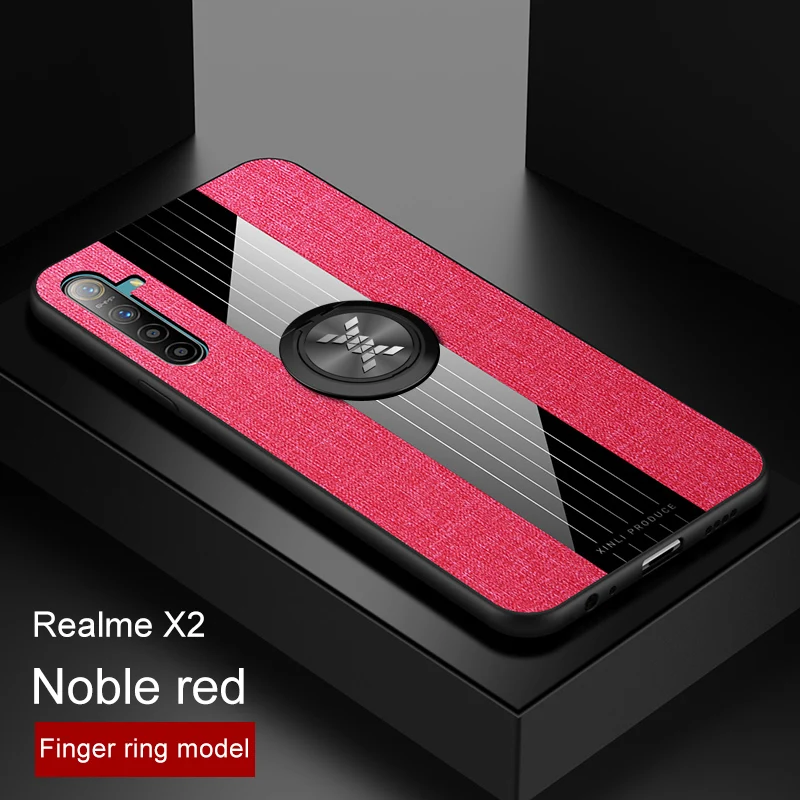 Чехол для Realme X2 Pro, тканевый, с кольцом на палец, мягкий силиконовый чехол для OPPO Realme X2 XT Fundas - Цвет: Red With Ring