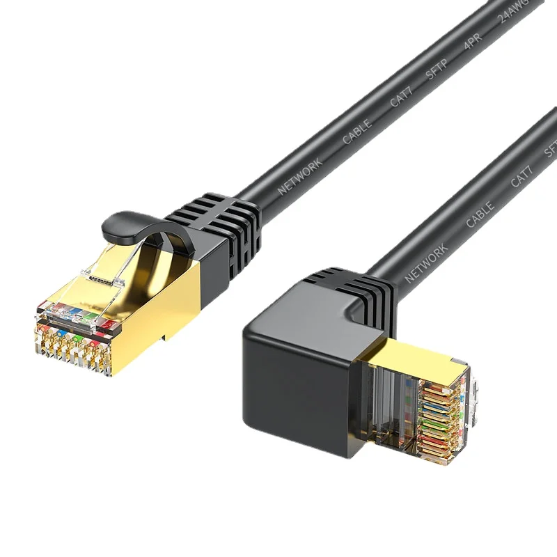 

CAT7 Shielded Network Cable Ten Thousand Trillion Household Bend 90 Degree Crystal Network Cable Twisted Pair Double Shielded