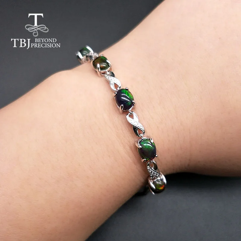 Tbj, натуральный 5ct Эфиопский браслет с черным опалом, браслет из стерлингового серебра 925 пробы, хорошее ювелирное изделие, классический дизайн для женщин, подарок для жены