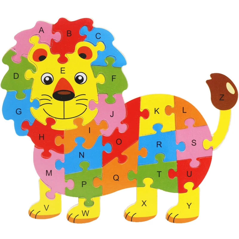 Envío gratis de rompecabezas para niños, Juego de 2 animales de dibujos animados 26 Uds., de inglés, rompecabezas de letras para niños, juguetes de madera para regalo de bebé|wooden puzzle