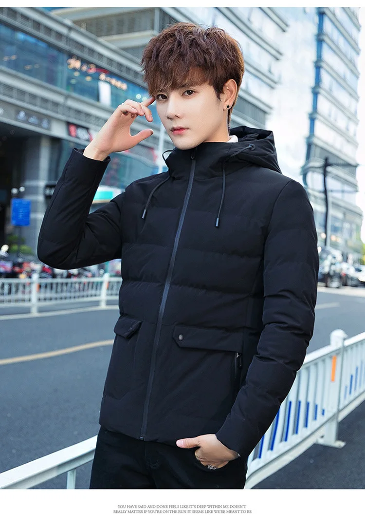 Новое Стильное осенне-зимнее Мужское пальто с хлопковой подкладкой пальто в Корейском стиле с капюшоном для подростков Повседневная хлопковая стеганая куртка Tren