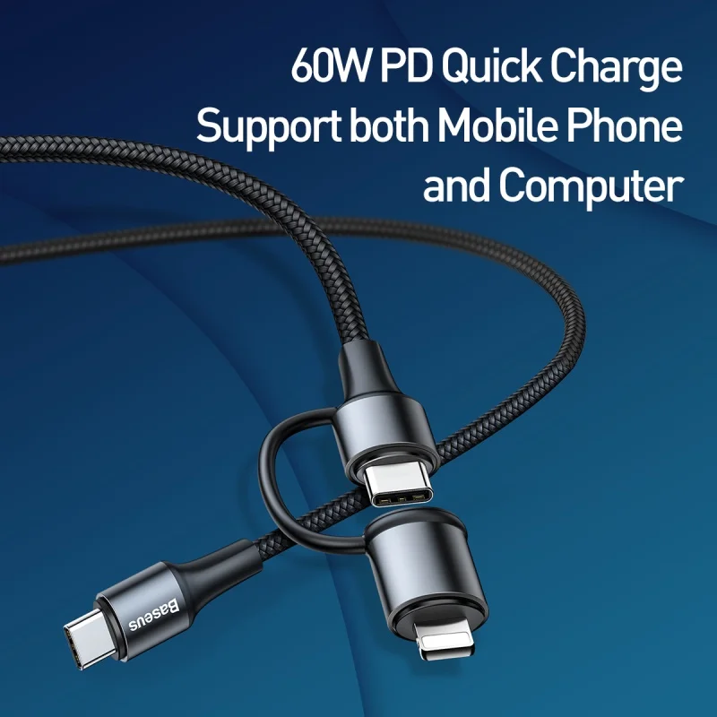 Baseus 2 в 1 60 Вт Кабель для быстрой зарядки QC3.0 type-C-type-C для iPhone кабель для iPhone XS X XR 11 Pro Кабель для быстрой зарядки