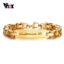 Vnox гравировка ID браслет для мужчин нержавеющая сталь византийский звено цепи панк Мужской идентификация Pulseira 8,2" золотой цвет