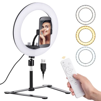 

10 Inch LED Ring Light Lamp 2700K-5500K Dimmable 10W 5V with Light Stand Remote Control for YouTube Video Network Selfie Makeup
