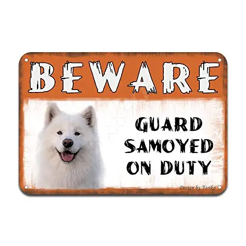 Beware Guard Samoyed Dog On Duty Iron Poster Painting Tin Sign Vintage Wall Decor for Cafe Bar Pub Home Beer Decoration Crafts | Дом и сад