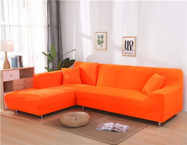 Эластичный однотонный чехол для дивана в форме L, секционный угловой шезлонг, диван-стрейч, чехол для дивана, чехлы для гостиной - Цвет: Orange