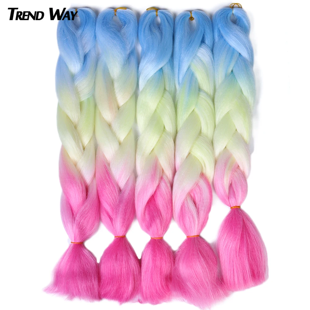 Synthetic 24Inch Kane kalon Ombre Braiding Hair Straight Jumbo Braiding Hair Girl Elf Party Colorful Yellow Purple