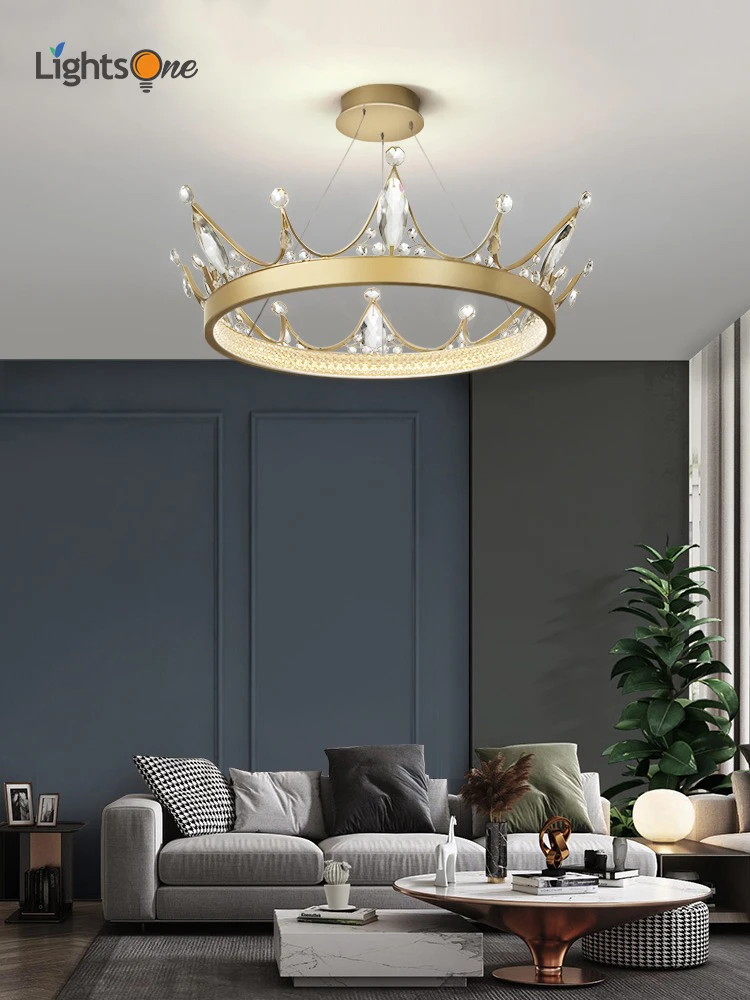Light luxury crown crystal bedroom chandelier living room modern luxury children's home master bedroom lamp cheap chandeliers