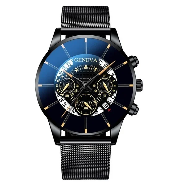 GENEVA роскошные часы мужские модные бизнес календарь нержавеющая сталь кварцевые наручные часы Мужские часы relogio masculino
