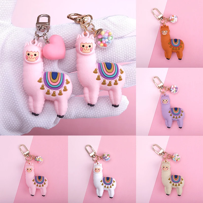 DIY Handmade Gift Llama Key Chain Women Bag Love Heart Color Ball Pendant Cartoon Epoxy Alpaca Keychains Trinket Korean Fashion | Украшения