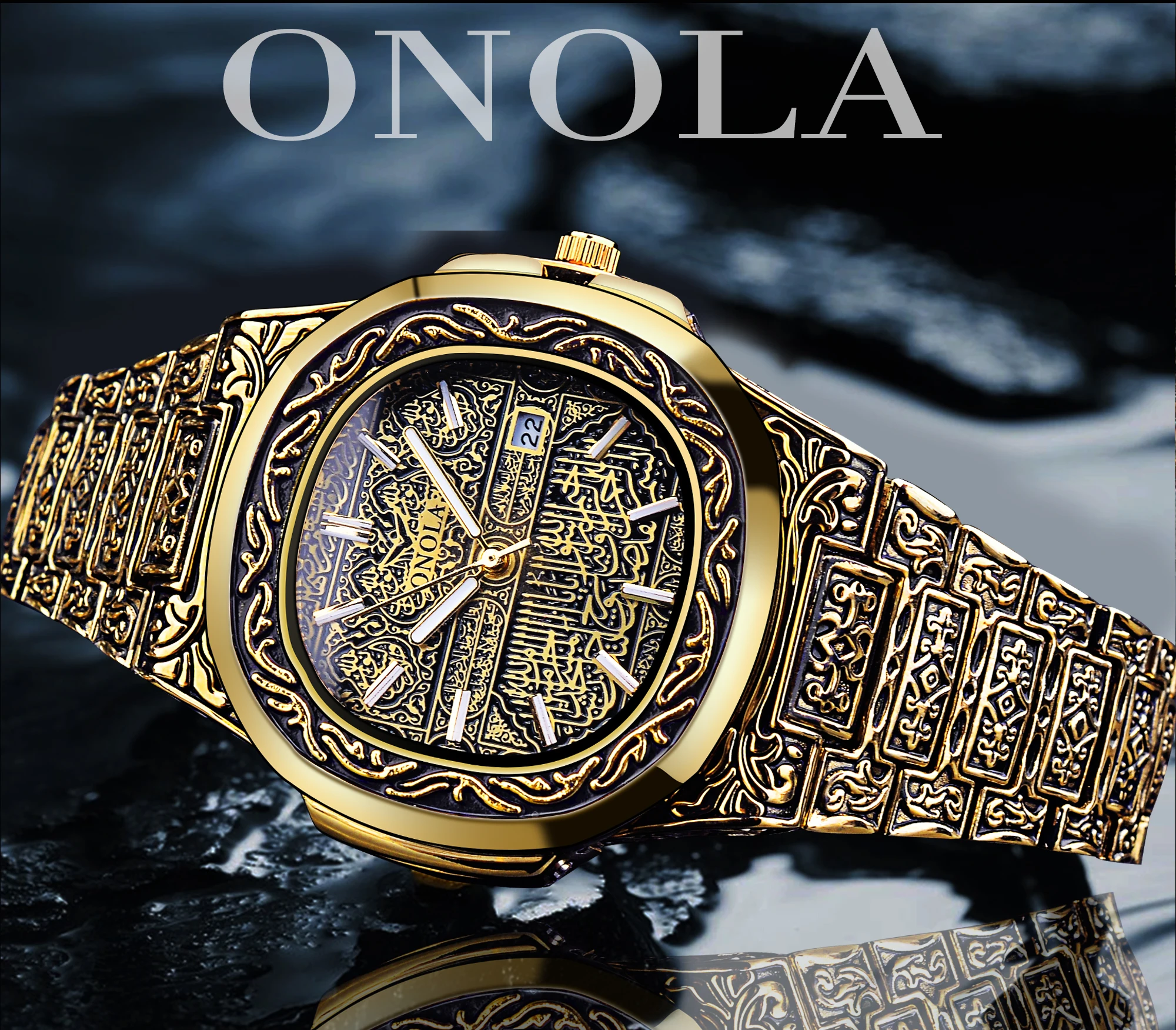 ONOLA Retro Men's Quartz Watch Golden Stainless Steel