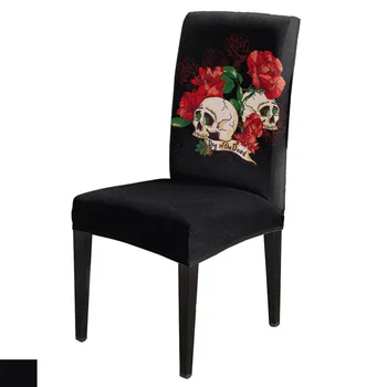 

6/8piece Red Rose Mexico Skull Print Chair Cover Dining Elastic Chair Covers Spandex Stretch Elastic Anti-dirty Removable