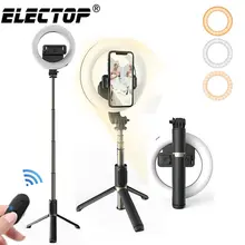 ELECTOP 4 in 1 Selfie LED halka ışık kablosuz Bluetooth Selfie sopa Mini tripodlar el uzatılabilir özçekim sopa ile uzaktan