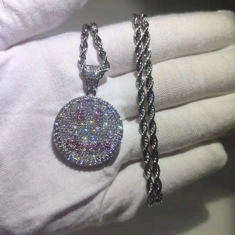 Хип-хоп рэпер Полный AAA CZ Циркон лед из Bling Drew улыбающееся лицо Подвески ожерелье для мужчин женщин любителей ювелирные изделия золото серебро