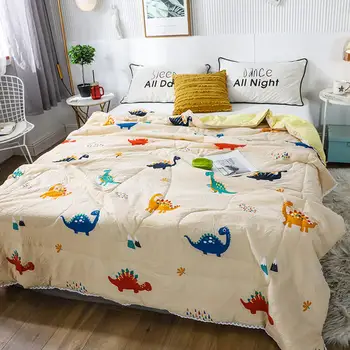 

Washed Cotton Summer Quilt Twin Single Queen Blanket Dinosaur Pattern Cartoon Bed Cover Children Adult Duvet Soft Thin Comforter