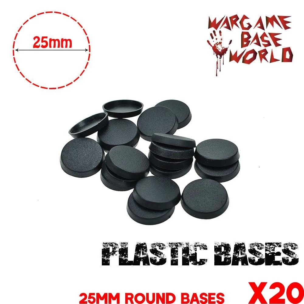 20 piezas bases redondas de 25mm para miniaturas de juego, bases de plástico