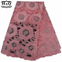 Милое розовое Сетчатое кружевное в стиле пэчворк Африканское бархатное кружево ткань полые кружева вышитые кружева с камнями для длинного платья ручной работы