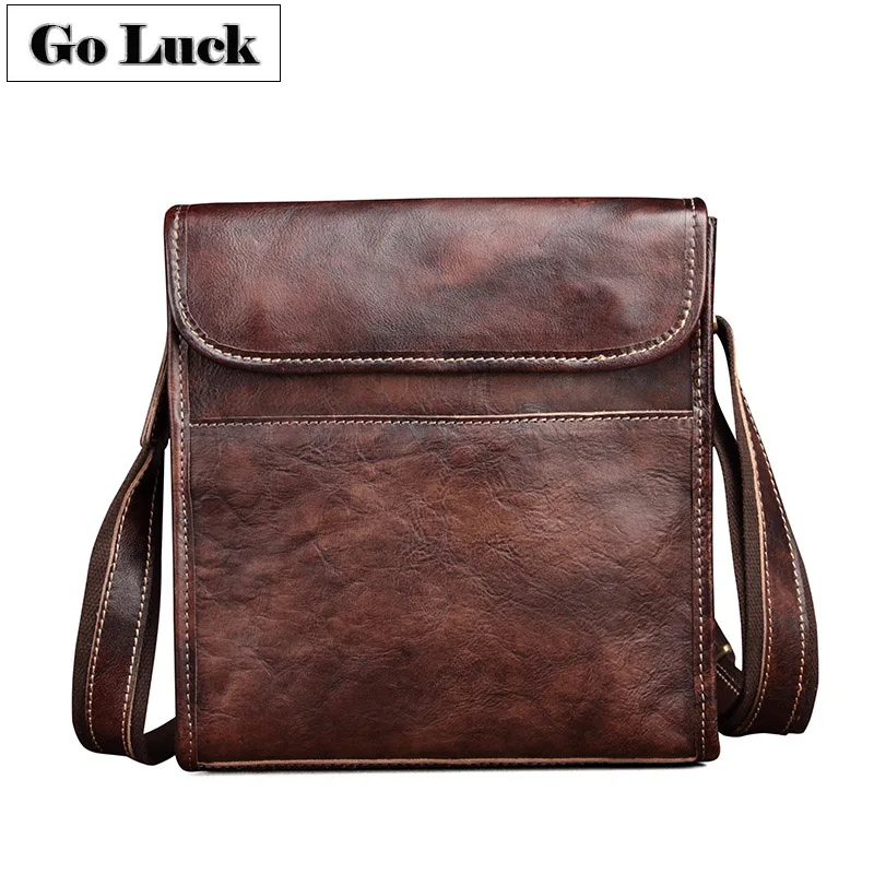 

GO-LUCK Brand Vegetable Genuine Leather Men Crossbody Shoulder Bag Men's Cowhide Messenger Bags OL Bussiness Briefcase Ipad Pack