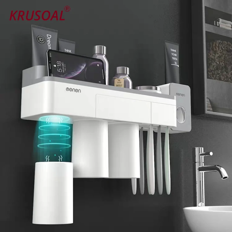 

Magnetic Adsorption Inverted Toothbrush Holder With Cup Wall Mount Makeup Toothpaste Bathroom Storage Bathroom Accessories Set