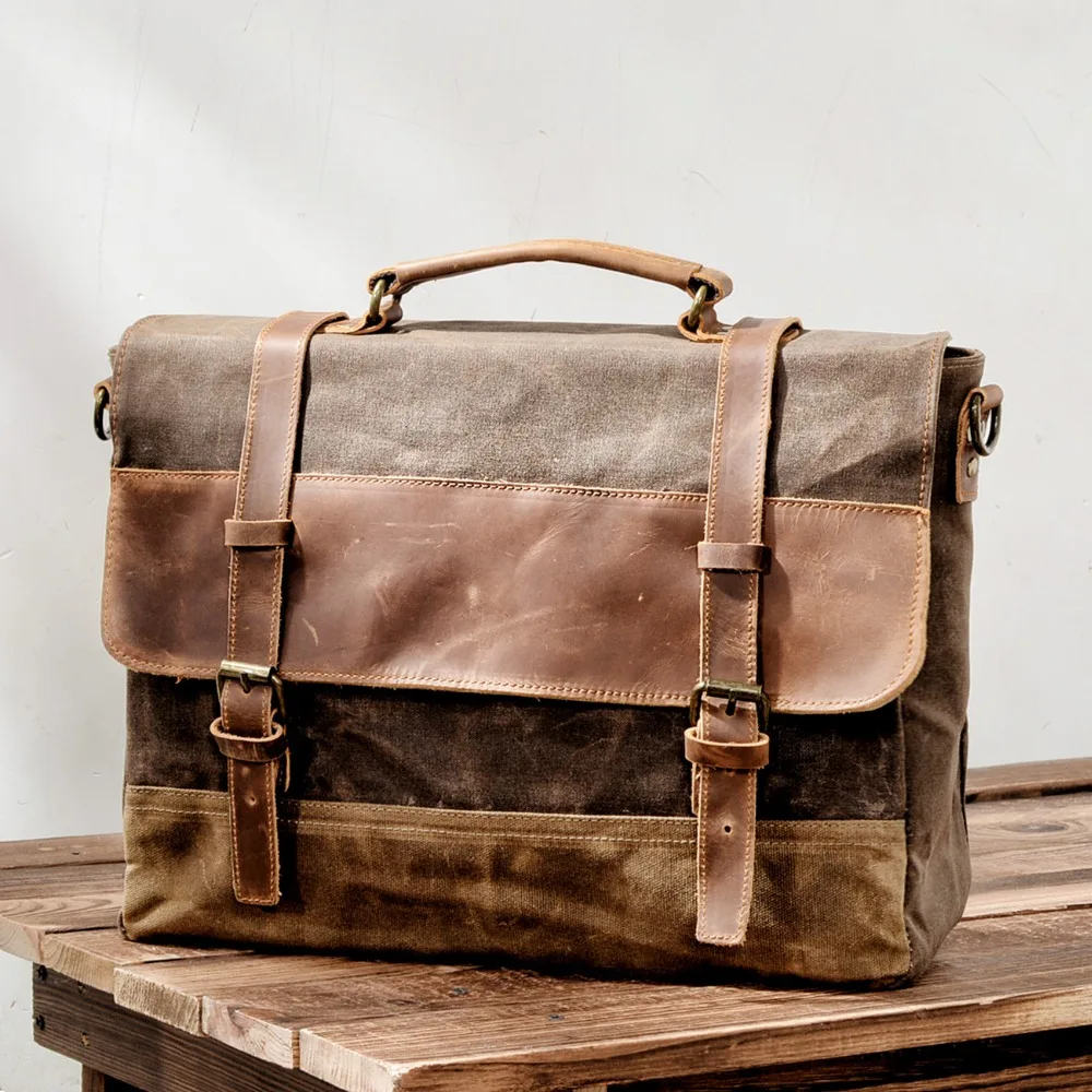 New waterproof oil wax briefcase Europe and the United States man bag retro business bag Shoulder Messenger bag