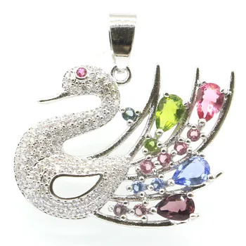 

31x30mm Colorful Swan Tourmaline,Peridot,Purple,Violet Tanzanite CZ Silver Pendant