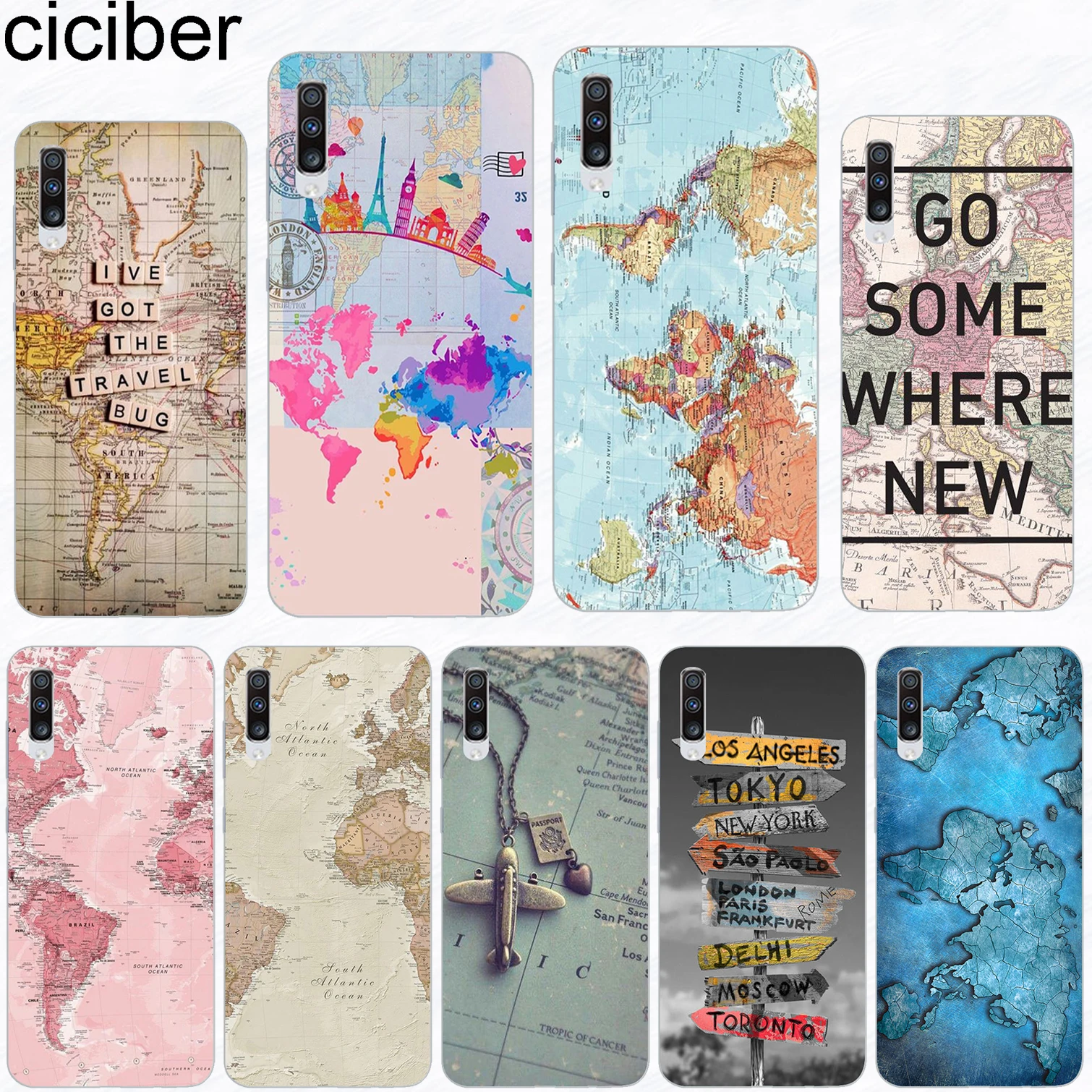 

ciciber Phone Case for Samsung Galaxy A50 A70 A80 A40 A30 A20 A60 A10 A20e Soft Silicone TPU World Map Travel Cover Fundas Coque