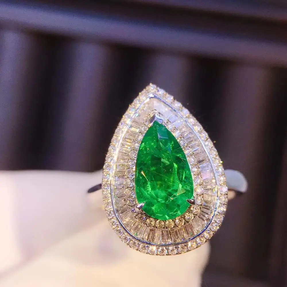 100% 1 21ct карат натуральный изумруд обручальное кольцо с настоящим бриллиантом 14k
