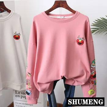 

Simple Cartoon Sweatshirt Women Large Size 2020 Spring Sweat Shirts Loose Casual Pullover Hoodie Basic Students Oversized Coat